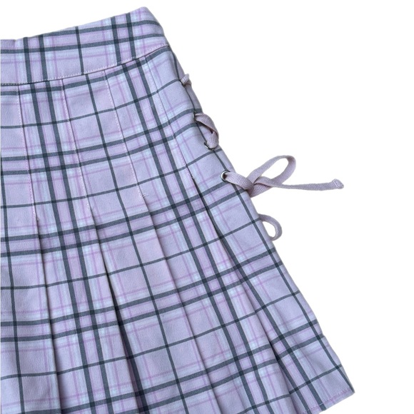 Lace up plaid mini skirt cotton candy pink school girl skater barbie - Picture 5 of 9